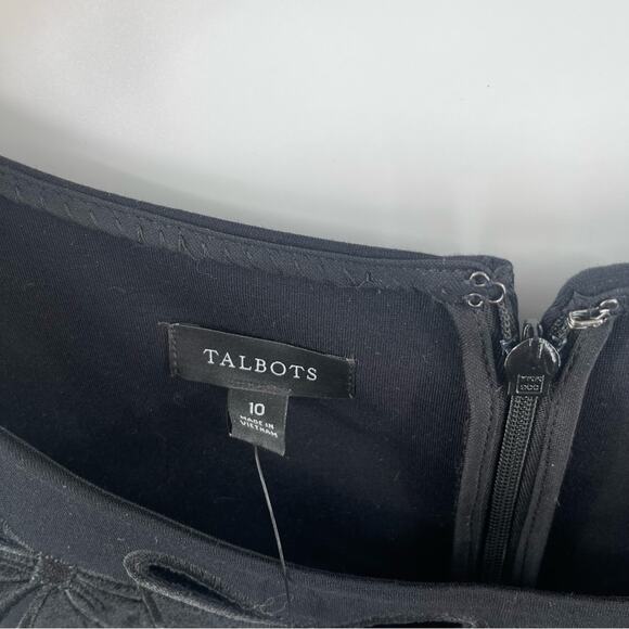 TALBOTS Dress Size 10 Bow Embroidered Cut Out Velvet Ponte Knit A-Line NWT Black - Picture 4 of 12